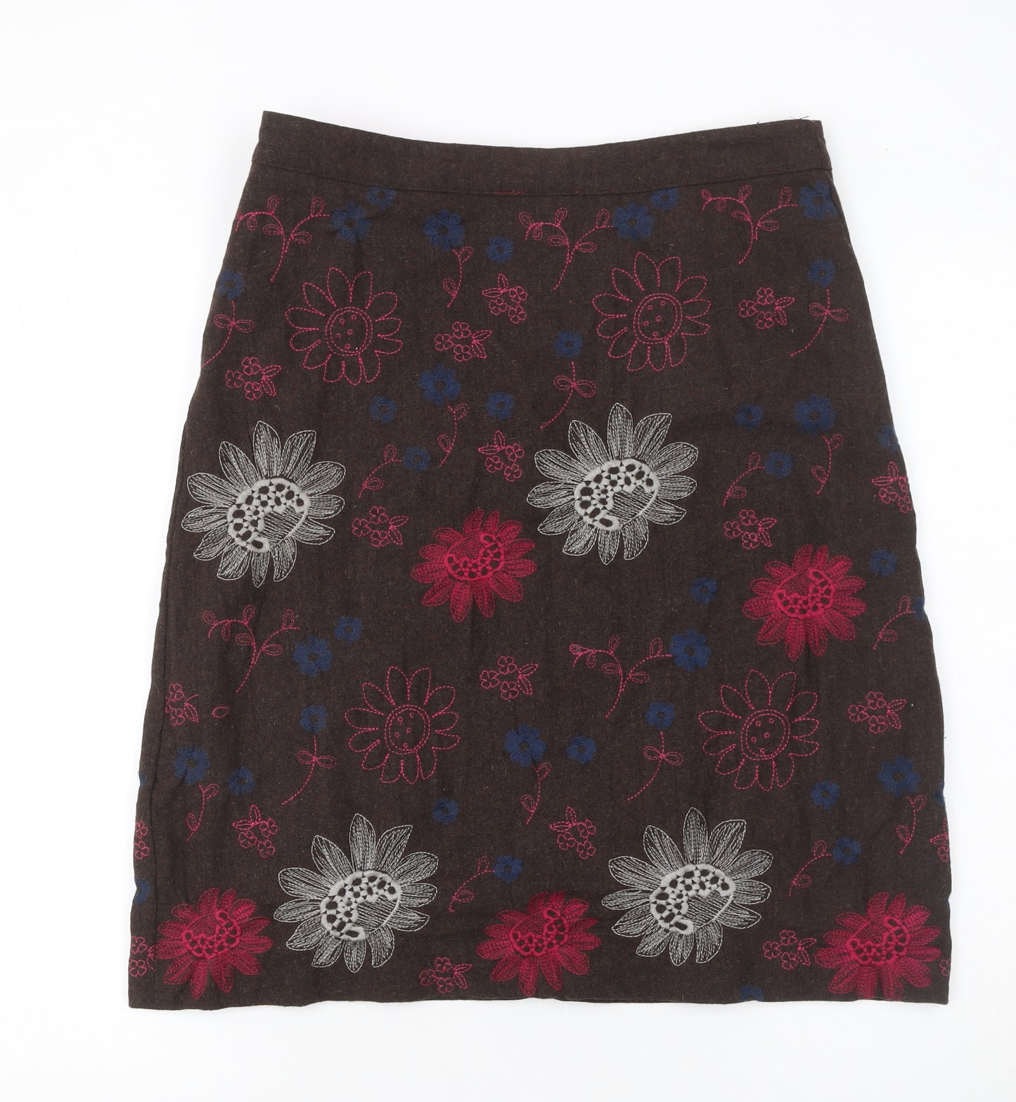 White Stuff Womens Brown Knee Length Floral Wool Blend A-Line Skirt Size 10