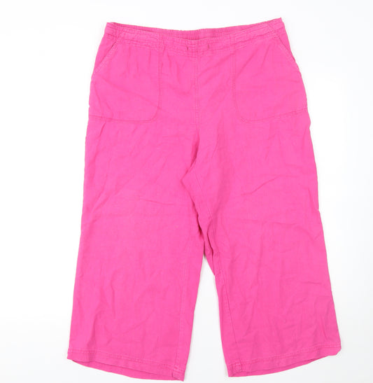 Riviera Womens Pink Linen Viscose Cropped Wide-Leg Trousers Size 14