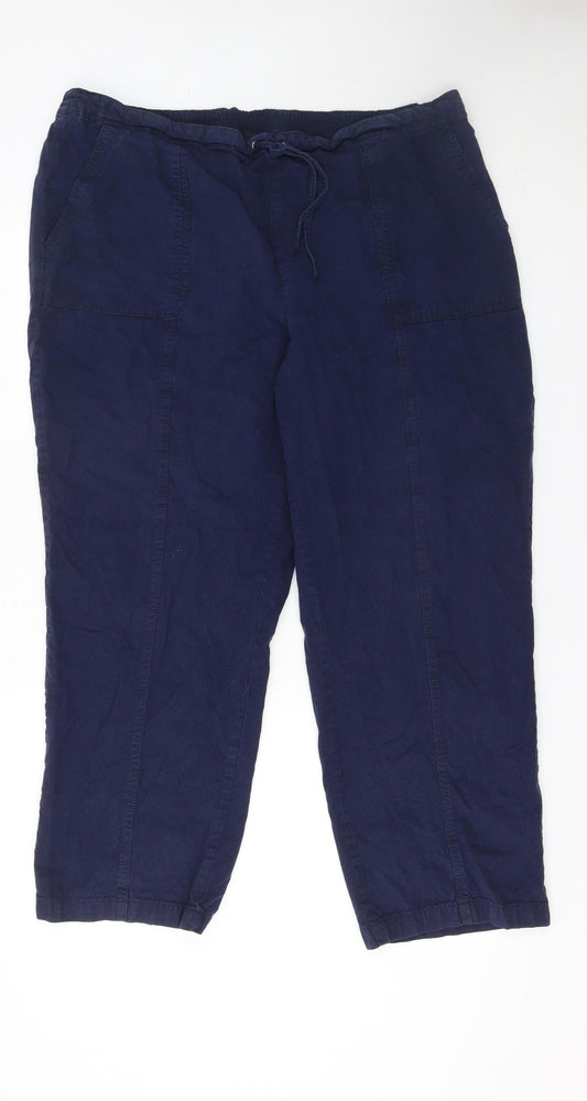 Isle Womens Blue Cotton Cropped Trousers Size 22 Elastic Waist
