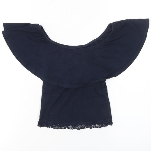Bershka Teens Blue Off Shoulder Cropped Cotton Blouse XS