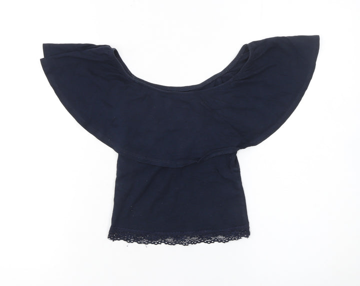 Bershka Teens Blue Off Shoulder Cropped Cotton Blouse XS