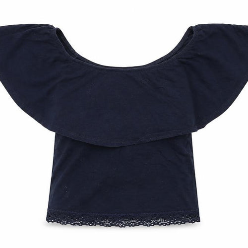 Bershka Teens Blue Off Shoulder Cropped Cotton Blouse XS