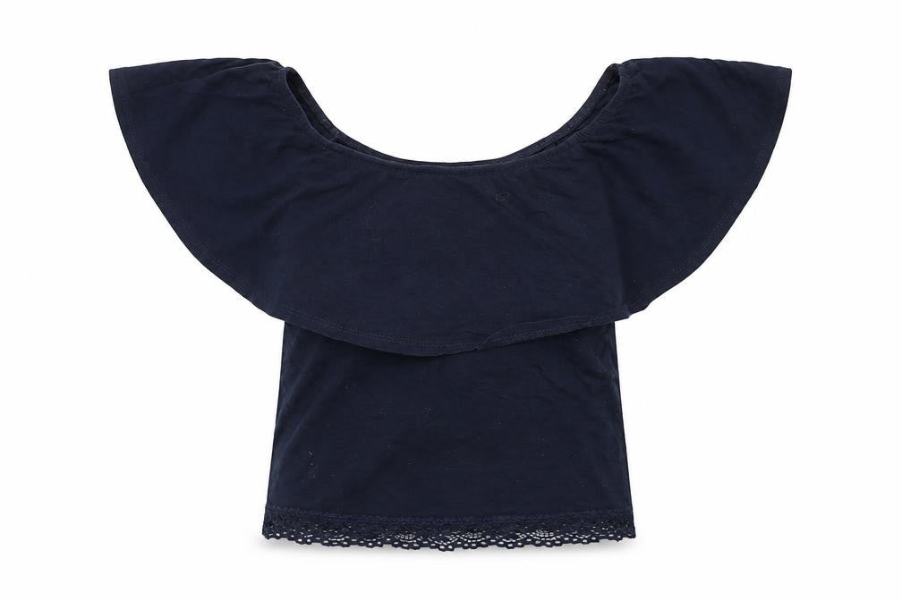 Bershka Teens Blue Off Shoulder Cropped Cotton Blouse XS