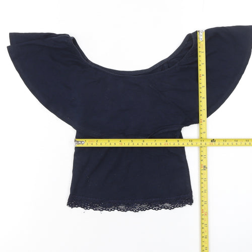 Bershka Teens Blue Off Shoulder Cropped Cotton Blouse XS