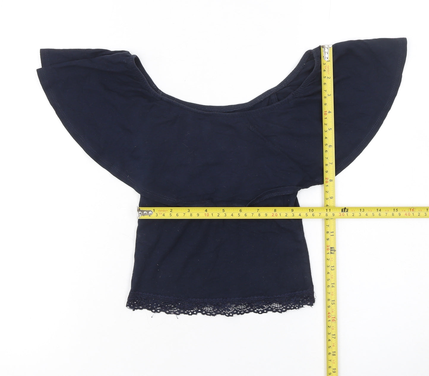 Bershka Teens Blue Off Shoulder Cropped Cotton Blouse XS