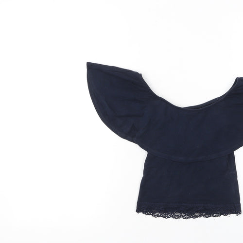 Bershka Teens Blue Off Shoulder Cropped Cotton Blouse XS