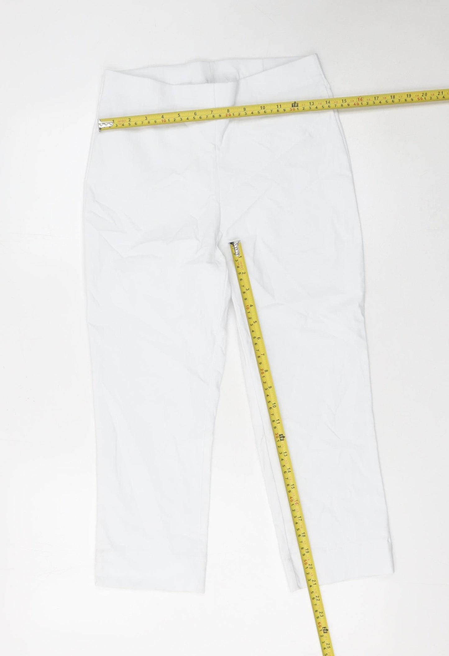 Roman Women’s White Cropped Slim Fit Stretch Trousers Size 12