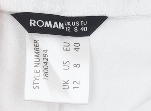 Roman Women’s White Cropped Slim Fit Stretch Trousers Size 12