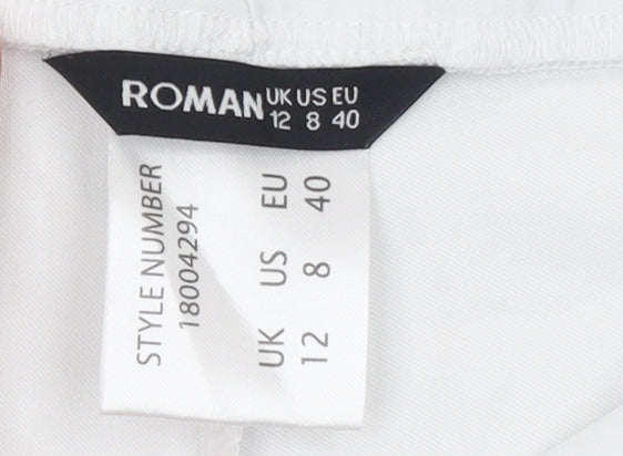 Roman Women’s White Cropped Slim Fit Stretch Trousers Size 12