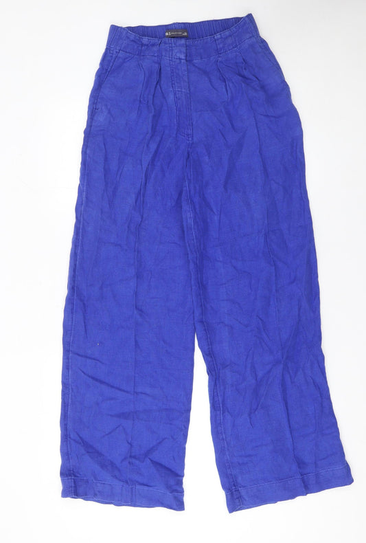 Marks and Spencer Womens Blue Linen Wide-Leg Summer Trousers Size 8