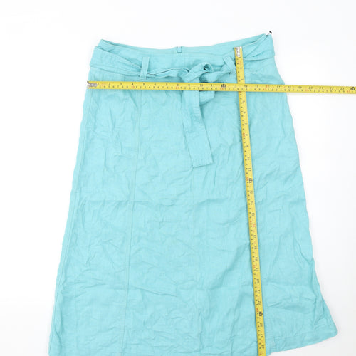 Marks and Spencer Women's Blue Linen A-Line Knee Length Skirt Size 12