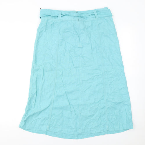 Marks and Spencer Women's Blue Linen A-Line Knee Length Skirt Size 12