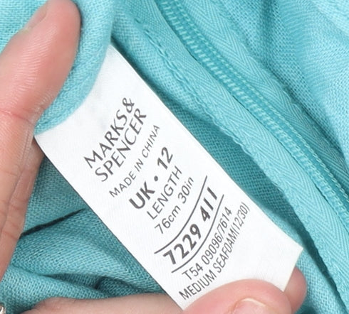 Marks and Spencer Women's Blue Linen A-Line Knee Length Skirt Size 12