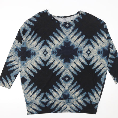 Roman Women Blue Geometric Pullover Jumper Size 16 3/4 Sleeve