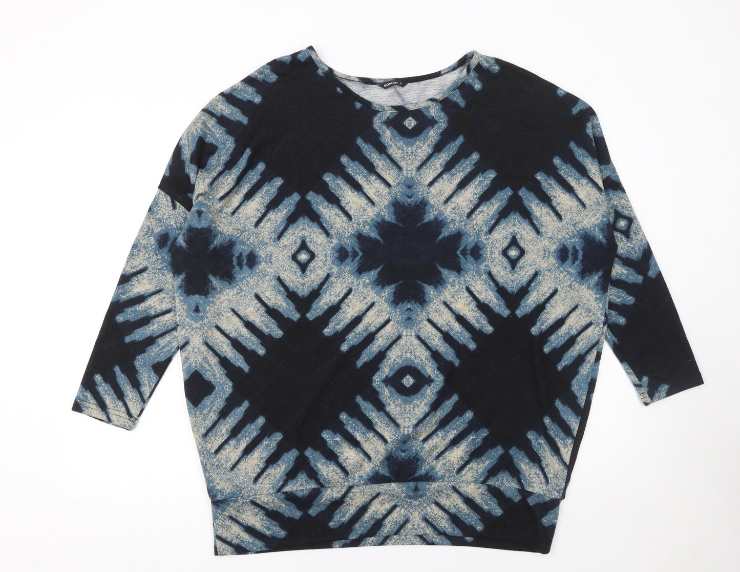 Roman Women Blue Geometric Pullover Jumper Size 16 3/4 Sleeve