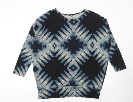 Roman Women Blue Geometric Pullover Jumper Size 16 3/4 Sleeve