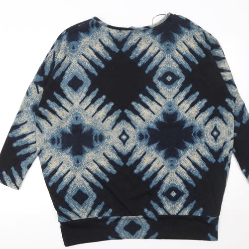 Roman Women Blue Geometric Pullover Jumper Size 16 3/4 Sleeve