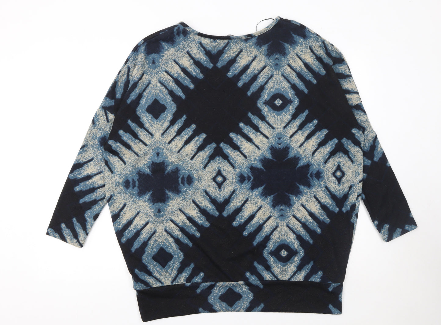 Roman Women Blue Geometric Pullover Jumper Size 16 3/4 Sleeve