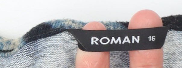 Roman Women Blue Geometric Pullover Jumper Size 16 3/4 Sleeve