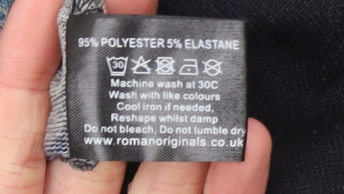 Roman Women Blue Geometric Pullover Jumper Size 16 3/4 Sleeve