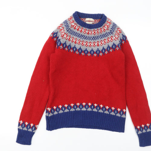 Munrospun Womens Red Fair Isle Pure Wool Jumper S