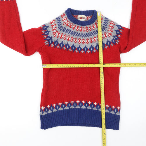 Munrospun Womens Red Fair Isle Pure Wool Jumper S