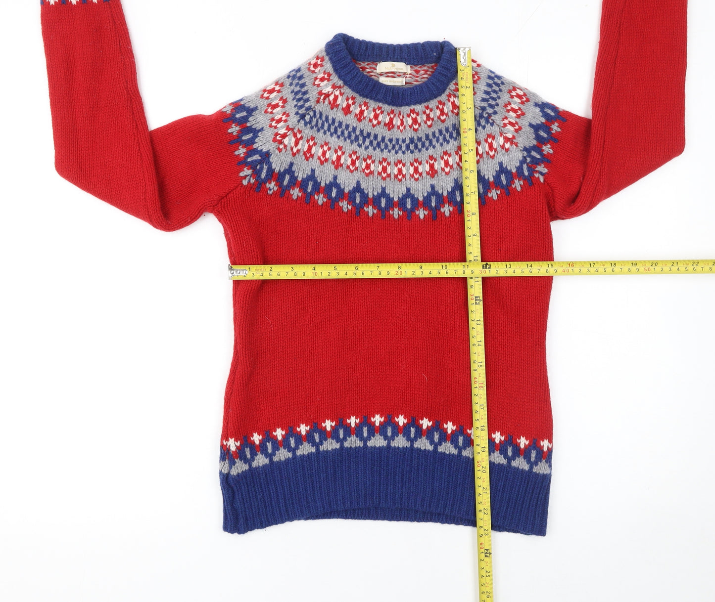 Munrospun Womens Red Fair Isle Pure Wool Jumper S