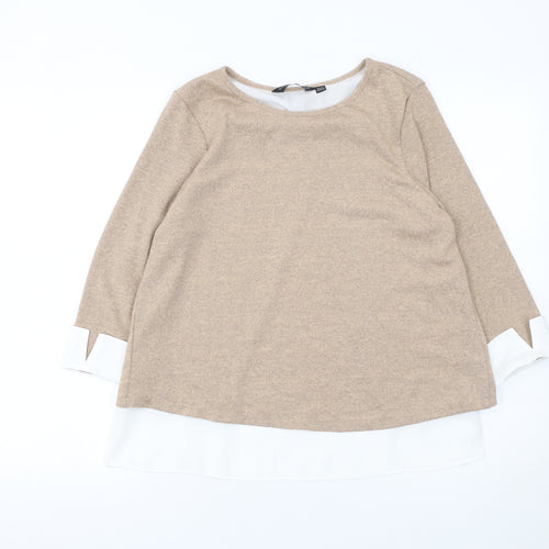 Dorothy Perkins Women’s Beige 3/4 Sleeve Round Neck Pullover Jumper Size 12