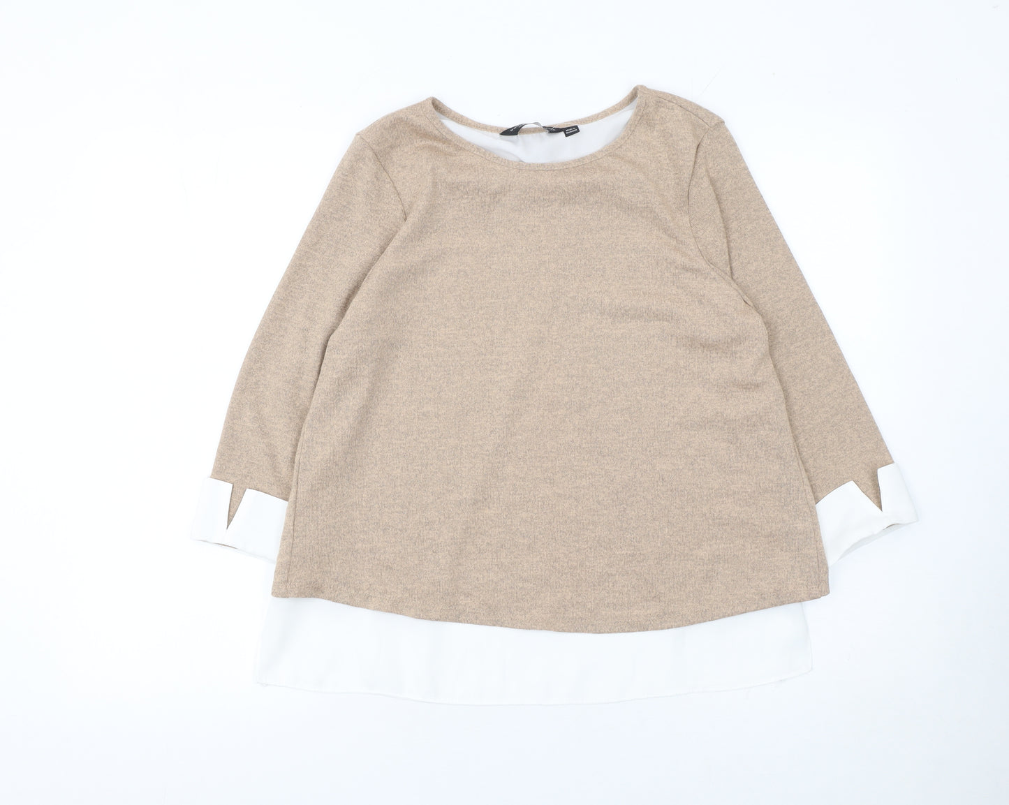 Dorothy Perkins Women’s Beige 3/4 Sleeve Round Neck Pullover Jumper Size 12