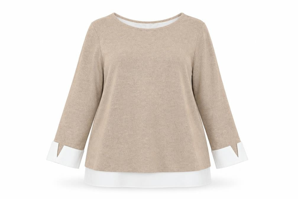 Dorothy Perkins Women’s Beige 3/4 Sleeve Round Neck Pullover Jumper Size 12