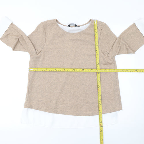 Dorothy Perkins Women’s Beige 3/4 Sleeve Round Neck Pullover Jumper Size 12