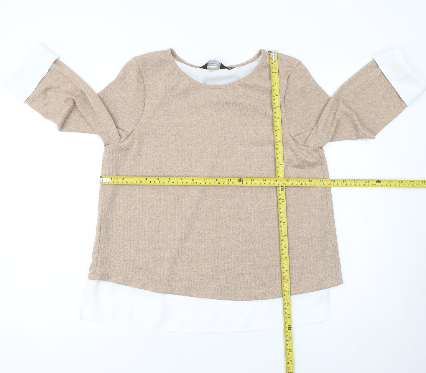 Dorothy Perkins Women’s Beige 3/4 Sleeve Round Neck Pullover Jumper Size 12