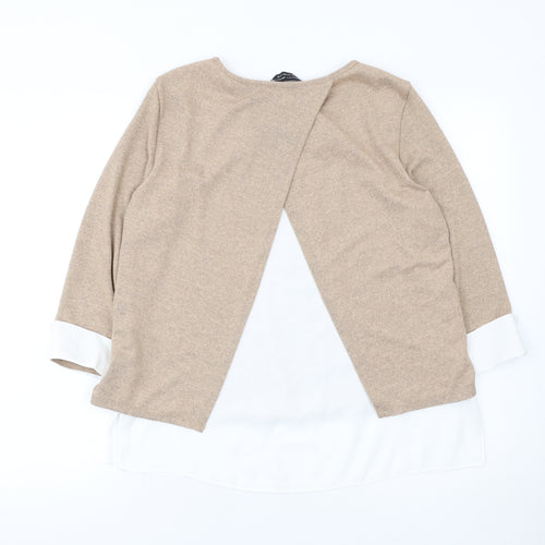 Dorothy Perkins Women’s Beige 3/4 Sleeve Round Neck Pullover Jumper Size 12