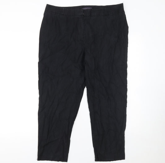 Marks and Spencer Women Black Size 16 Linen Blend Cropped Trousers