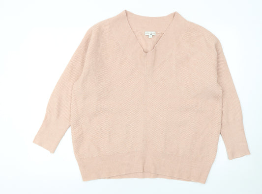 Monsoon Women Beige V-Neck Knit Pullover Jumper L