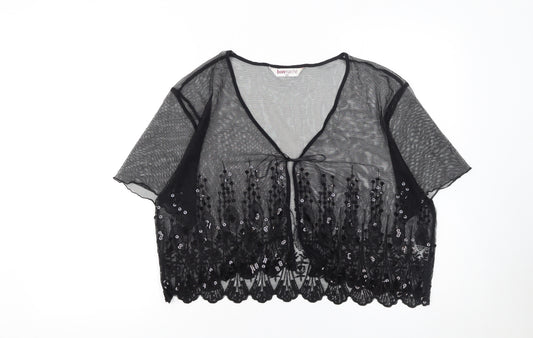 Bonmarché Women’s Black Sequin Lace Mesh Cropped Blouse Size 20