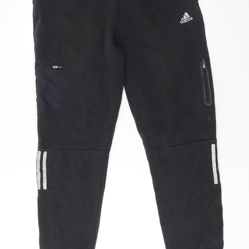 Adidas Men's Black Jogger Trousers L Cotton Polyester Reflective Trim