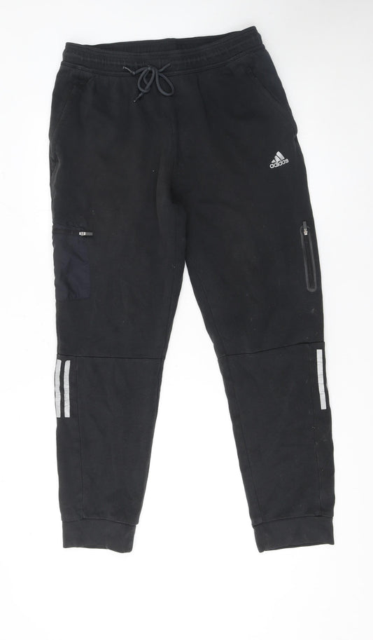 Adidas Men's Black Jogger Trousers L Cotton Polyester Reflective Trim