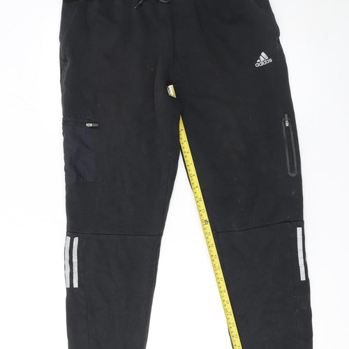 Adidas Men's Black Jogger Trousers L Cotton Polyester Reflective Trim