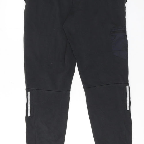 Adidas Men's Black Jogger Trousers L Cotton Polyester Reflective Trim