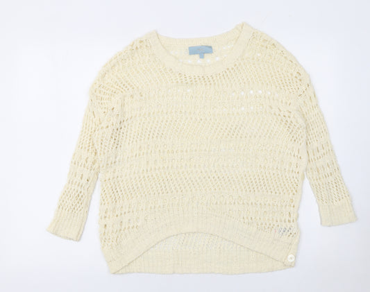 Next Women Ivory Open-Knit Relaxed Fit Cotton Jumper UK 8