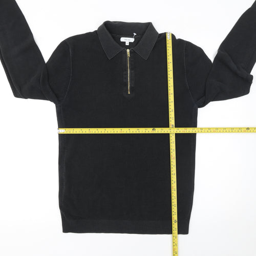 Reiss Men's Black Long Sleeve Cotton 1/4 Zip Knit Polo Shirt Size M