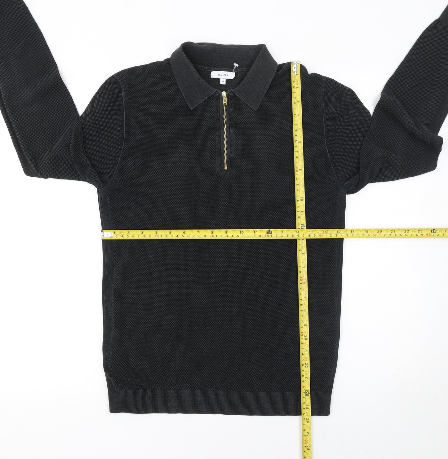 Reiss Men's Black Long Sleeve Cotton 1/4 Zip Knit Polo Shirt Size M
