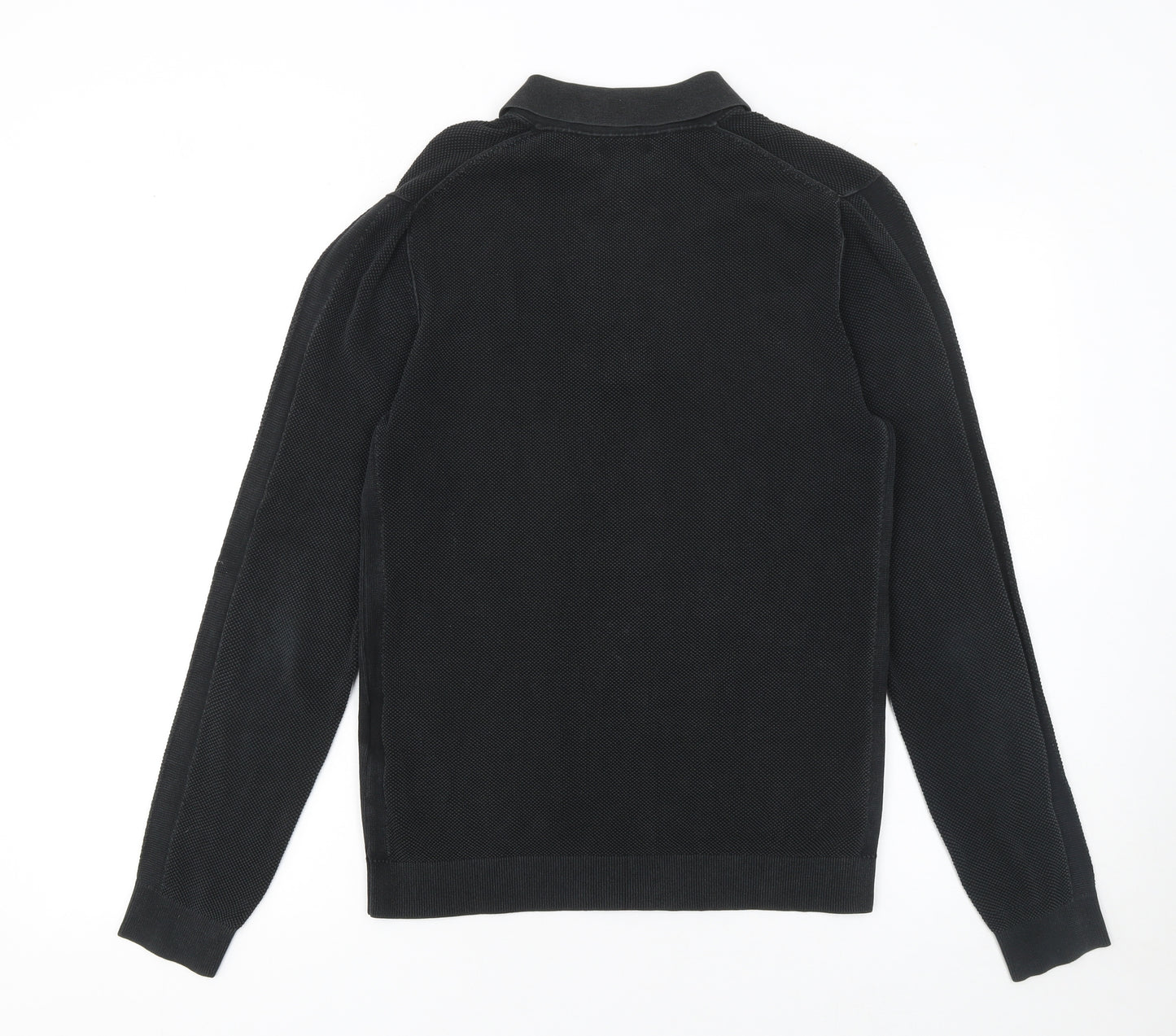 Reiss Men's Black Long Sleeve Cotton 1/4 Zip Knit Polo Shirt Size M