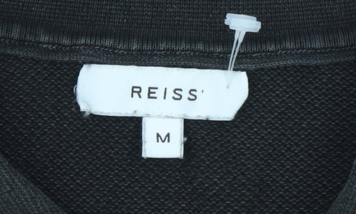 Reiss Men's Black Long Sleeve Cotton 1/4 Zip Knit Polo Shirt Size M