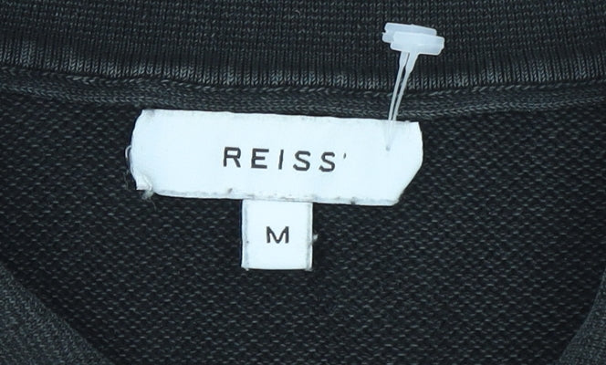 Reiss Men's Black Long Sleeve Cotton 1/4 Zip Knit Polo Shirt Size M