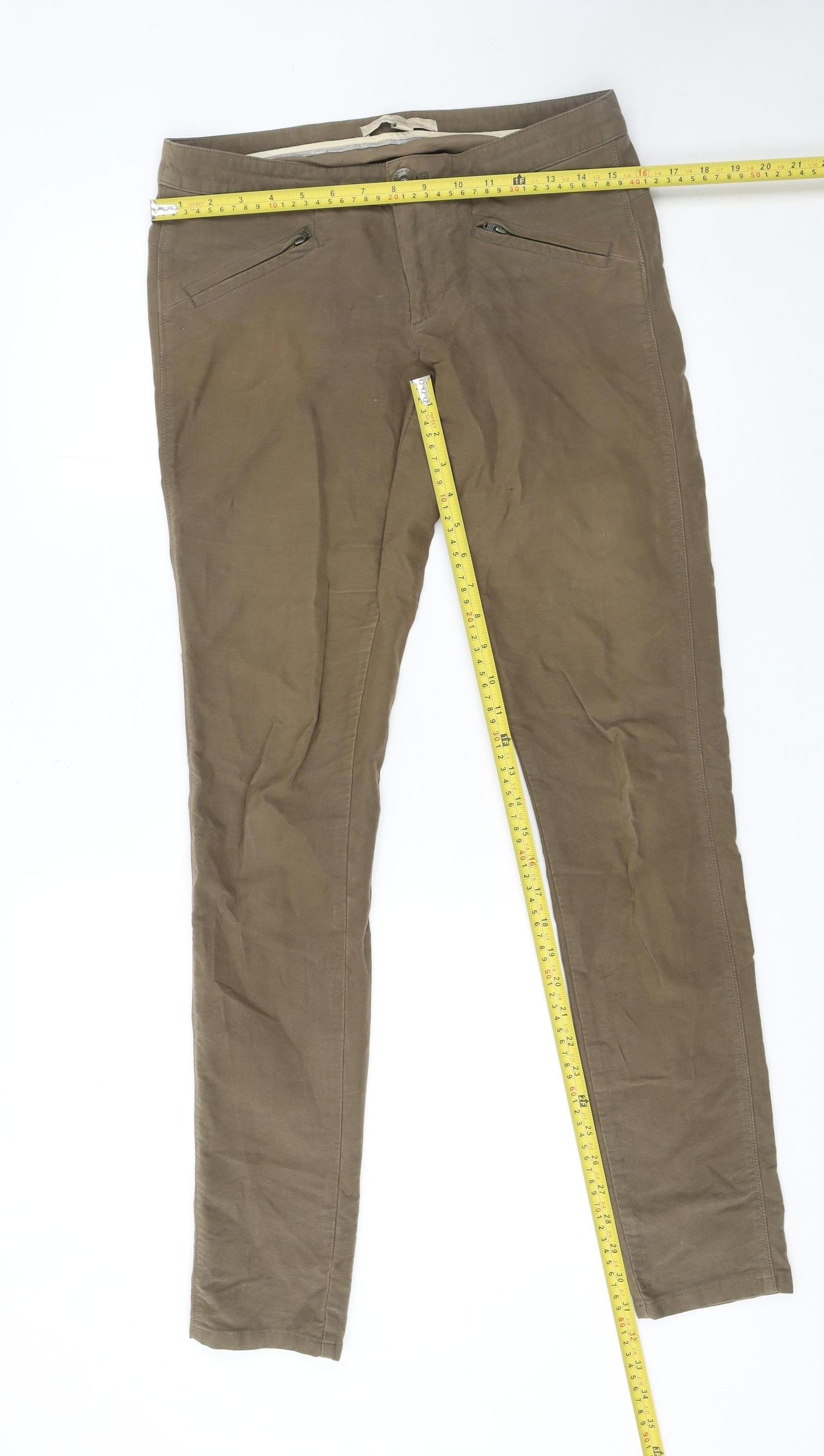 Marks and Spencer Women Brown Cotton Chino Trousers Size M