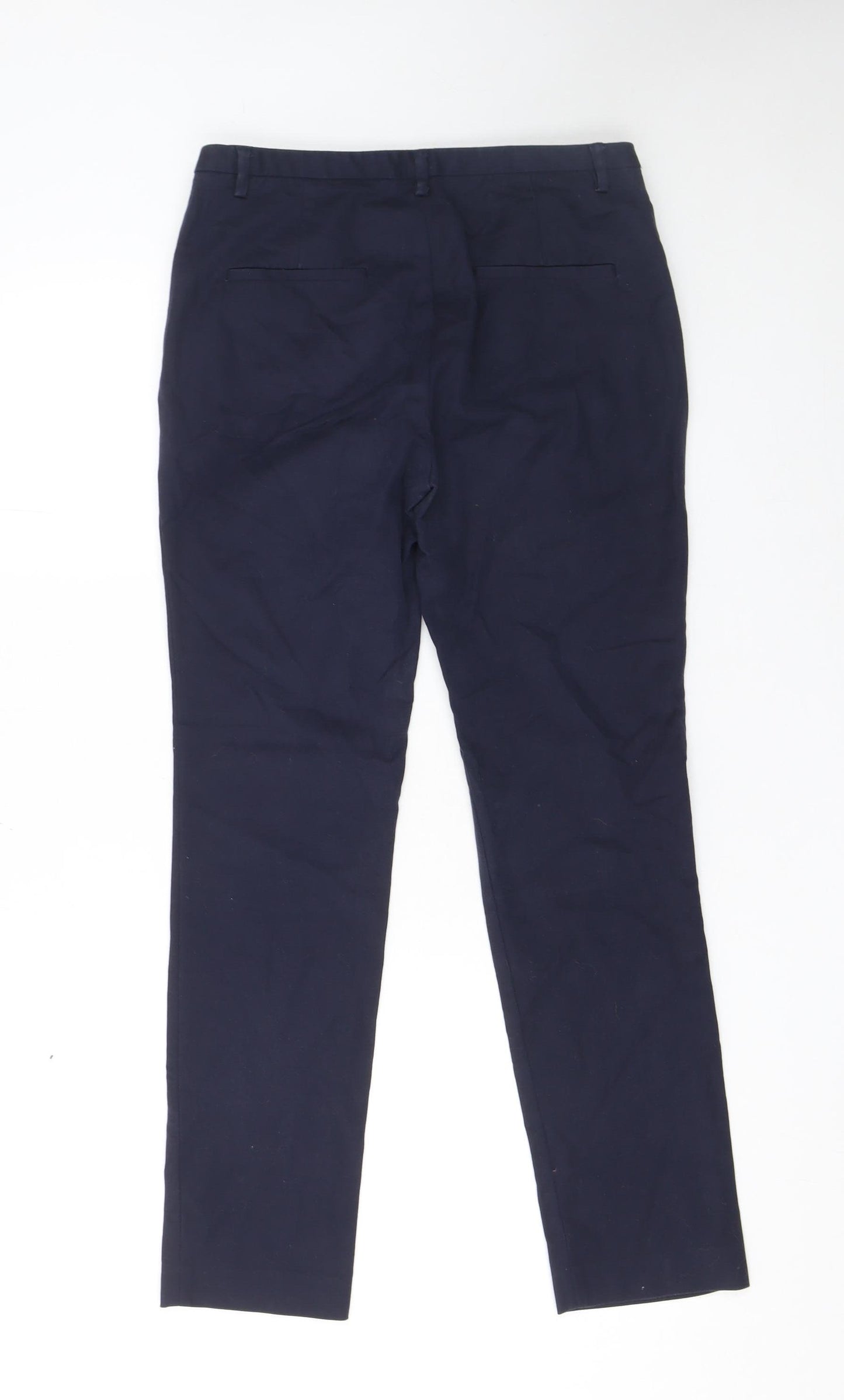 Zara Basic Womens Blue Chino Slim Fit Straight Leg Cotton Trousers Size 8