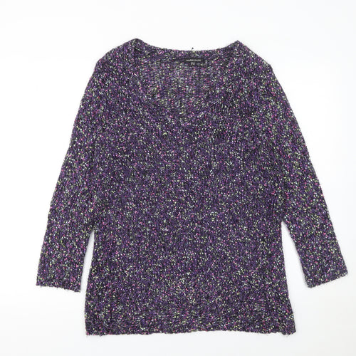 Warehouse Womens Purple Chunky Knit V-Neck Jumper Size 12