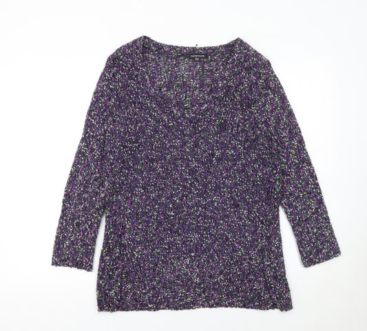 Warehouse Womens Purple Chunky Knit V-Neck Jumper Size 12